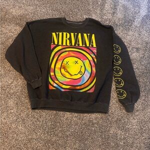 Nirvana Smile Overdyed Crew Neck Sweatshirt - Urban Outfitters